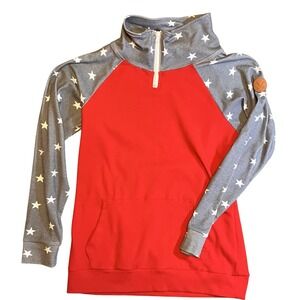 NWT MICHELLE‎ MAE Womens Sweatshirt  High Neck 1/4 zip Long Sleeve L Stars USA